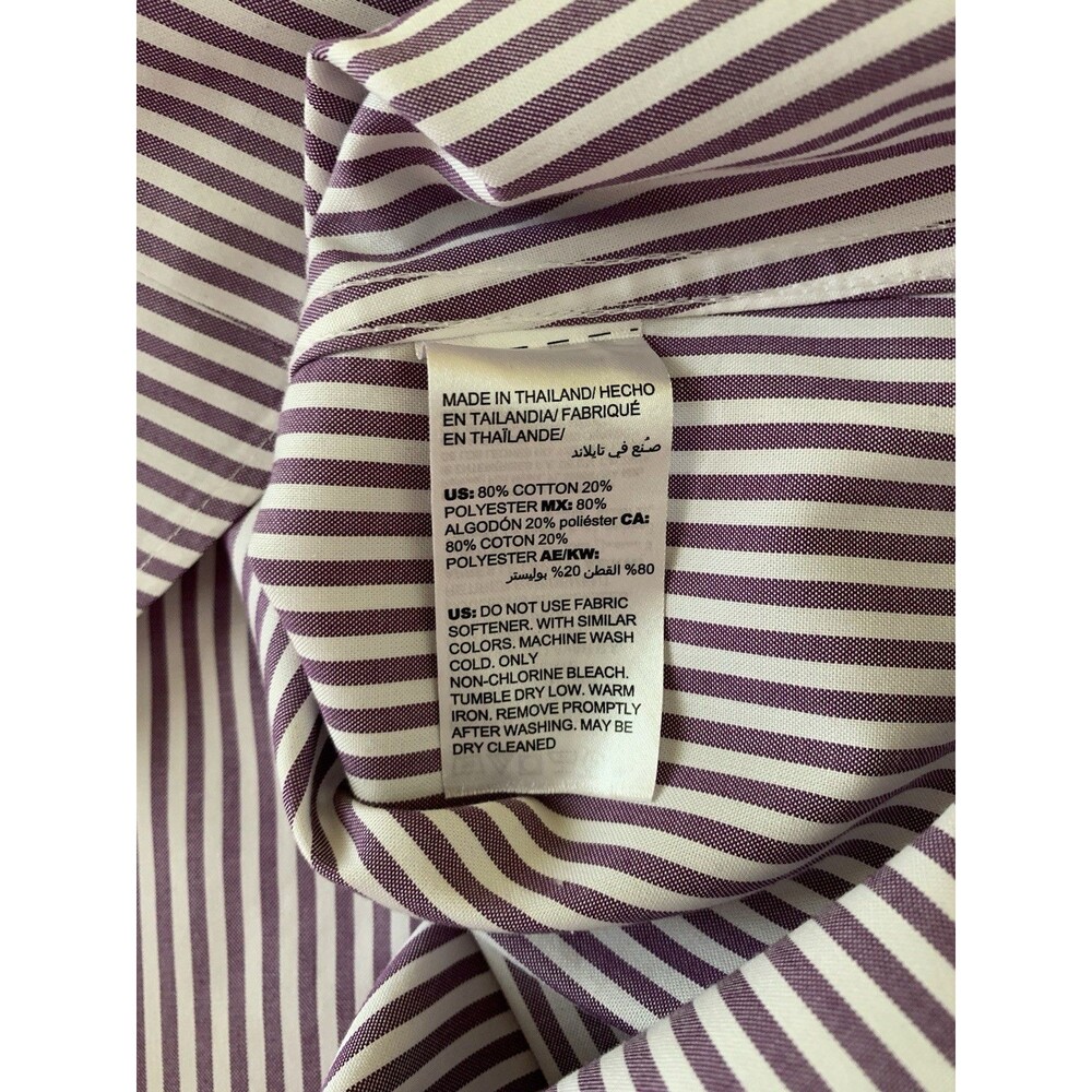 CHICOS Size 2 Womens Large Top No Iron Cool Max Long Sleeve Purple White Striped - Picture 4 of 6